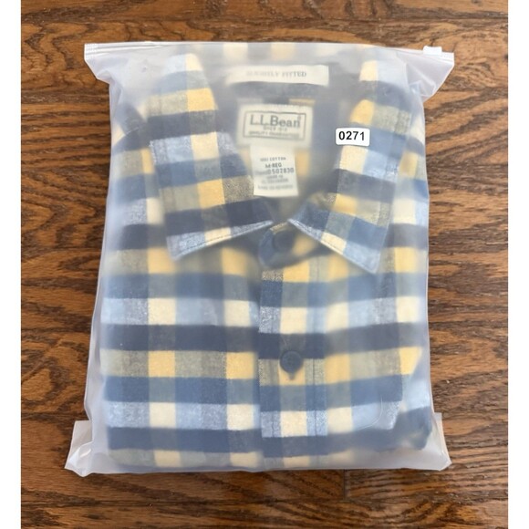 LL Bean Button Up Flannel Shirt Men's Medium Blue Yellow Plaid Slightly Fitted - Picture 6 of 6